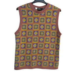 WESC Sweater Tank Top Crochet Floral Mens M Vest Patchwork Granny Square Unisex